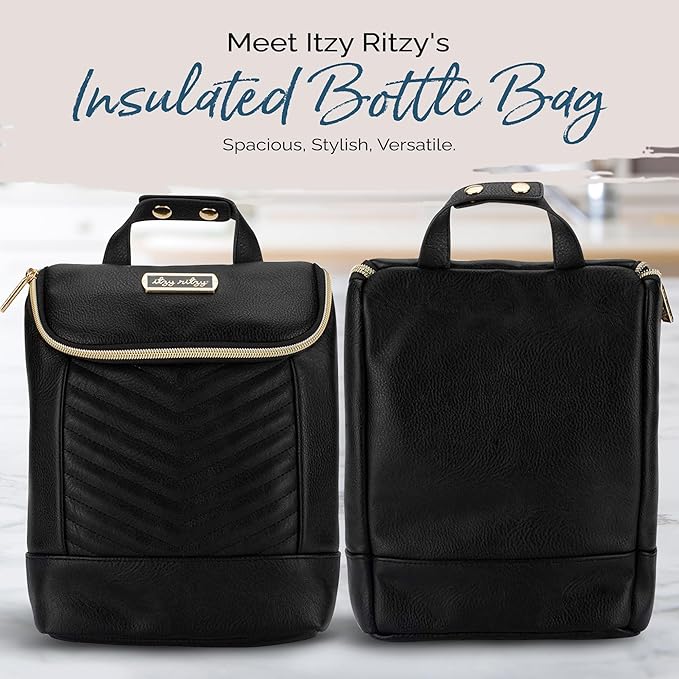 Itzy Ritzy Insulated Bottle Bag – Keeps Bottles Warm or Cool - Holds 3 Bottles and Features Interior Pocket For Ice Pack (Not Included), Jetsetter-BubblyBeeBaby