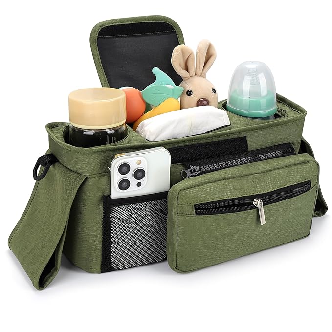 Accmor Universal Stroller Organizer with Insulated Cup Holder Detachable Phone Bag and Shoulder Strap,Stroller Bag Caddy Organizer Fits for Uppababy, Baby Jogger, Britax Strollers-BubblyBeeBaby