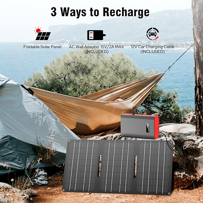 100W Portable Power Station with Foldable Solar Panel, 110V Power Bank with AC Outlet, Rechargeable Battery Generator Power supply for Outdoor, Camping, RV, Travel, Emergency Backup-BubblyBeeBaby
