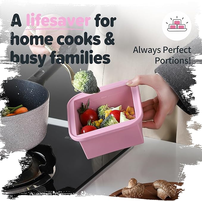 2-Cup Silicone Freezer Trays with Lids – Perfect for Meal Prep, Portion Control, and Easy Freezing-Meal Prep Container Molds for Soup,Leftovers (Cotton Candy, 2 Pack)-BubblyBeeBaby