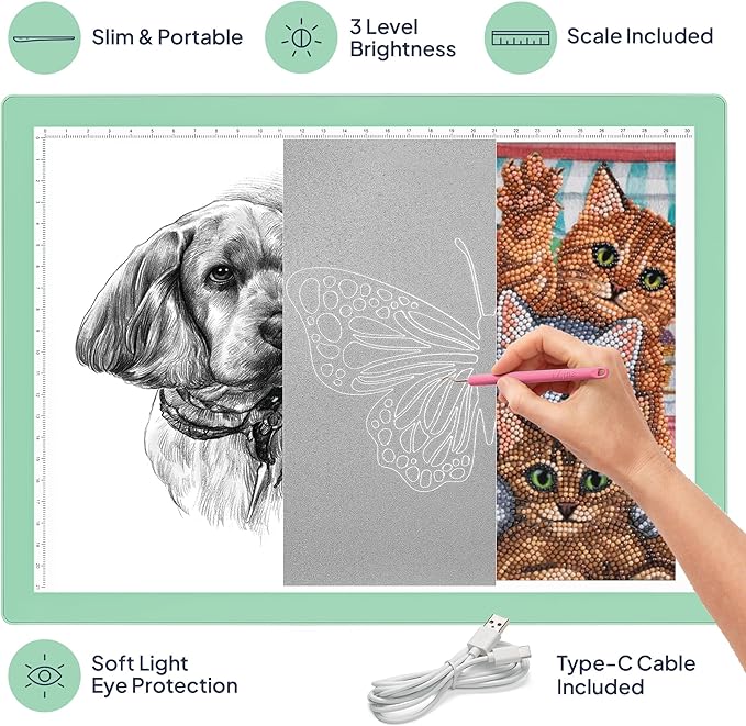 iVyne Corded Light Pad for Weeding Vinyl - A4 Light Box for Drawing - Light Board for Tracing - Light Box for Diamond Painting, Weeding Vinyl, Sketching, Tracing (Green)-BubblyBeeBaby