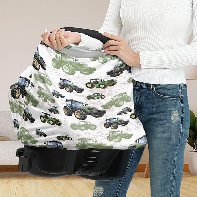 Binienty Womens Nursing Cover Breastfeeding Scarf, Truck Tractor Print Baby Car Seat Covers Multi Use Newborn Carrier/Stroller/Shopping Cart, Girl Boy Stroller Cover Gifts-BubblyBeeBaby