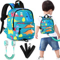 Accmor Toddler Backpack Leash with Anti Lost Wrist Link, Cute Mini Child Walking Harnesses Keep Kids Close Back Pack Rope Tether Rein for Baby Boys (Turquoise/Dino)