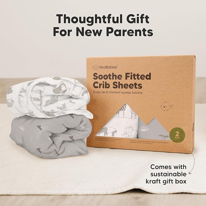 KeaBabies 2-Pack Organic Crib Sheets for Boys, Girls - 52x28 Fitted Crib Mattress Sheet Neutral, Breathable Jersey Cotton Cover for Baby Bed, Toddler Mattress, Soft & Cute Prints (Savannah)-BubblyBeeBaby