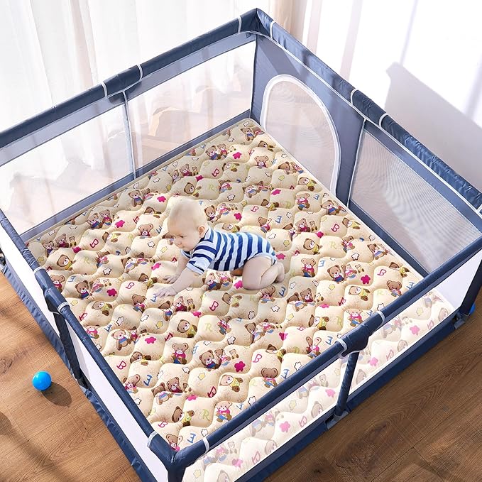 High-Density Foam Baby Play Mat, 50x50 Inches Thicken One-Piece Comfortable and Soft Playmat, Non Slip Machine Washable Floor Mat for Infants, Tapete Para Bebes,Toddlers-BubblyBeeBaby