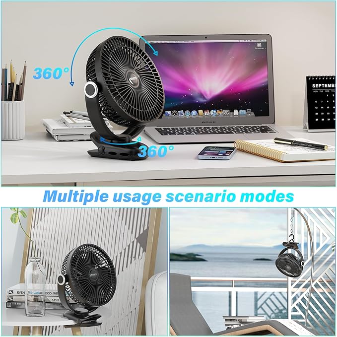 12000mAh Clip on Fan 30H Longest Runtime, 8in Portable Fan Rechargeable, Ultra Quiet with Heavy-Duty Clamp, USB Desk Fans for Golf Cart,Office Desk, Treadmill, Camping, Bedroom-BubblyBeeBaby