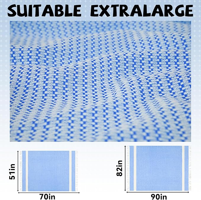 Jumbo Turkish Beach Towel Blanket Picnic Ourtdoor Mat Oversized Sandproof Fast Dry Thin Extra Large Xl Huge Linen Compact Organic Cotton Summer Vacation Gifts Travel Essential Cruise Ship Necessities-BubblyBeeBaby