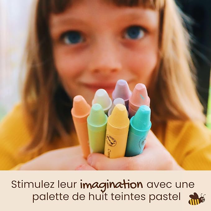 Honeysticks Jumbo Crayons (8 Pack) - Pastel Colored Non Toxic Crayons - 100% Pure Beeswax and Food Grade Colors - Large, Easy to Hold and Use - Preschool Art Supplies for Toddlers/Kids 3-5, 4-8-BubblyBeeBaby