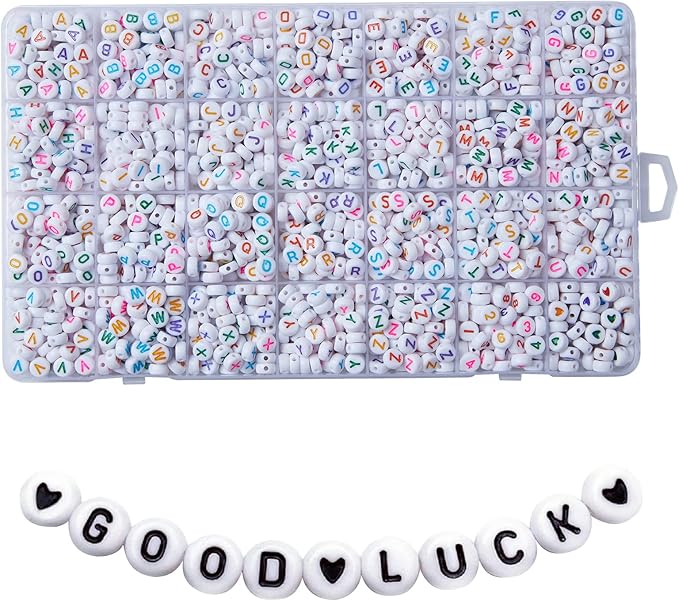 1400pcs Letter Beads, 4x7 mm Acrylic Alphabet Beads, Beads for Jewelry and Bracelet Making, in 28 Grid Box (White and Colorful)-BubblyBeeBaby