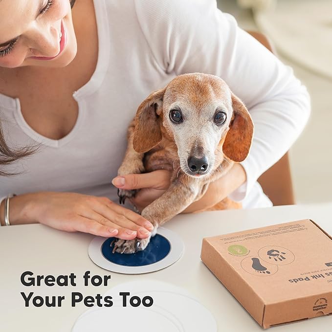 2-Pack Round Inkless Baby Hand and Footprint Kit - Mess Free Ink Pad for Newborn Keepsake, Dog Nose & Paw Print Kit, Clean Touch Ink Pad for Baby Hand & Footprints, Ideal New Mom Gifts (Navy)-BubblyBeeBaby