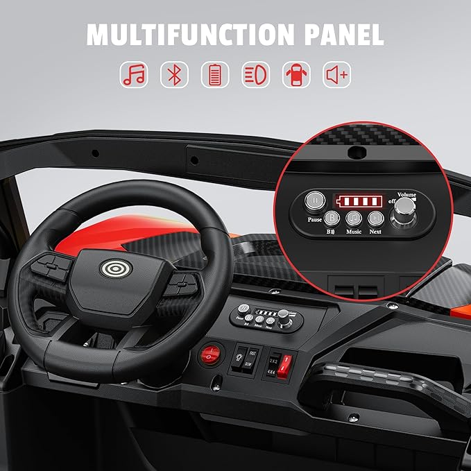 24V 2 Seater Ride on Car Truck, 4x200W, EVA Tires, 4WD/2WD, Rainbow Lights, Remote Control, Shock Absorbers, Bluetooth, Ride On UTV Toy for Kids Ages 3-8, Red-BubblyBeeBaby