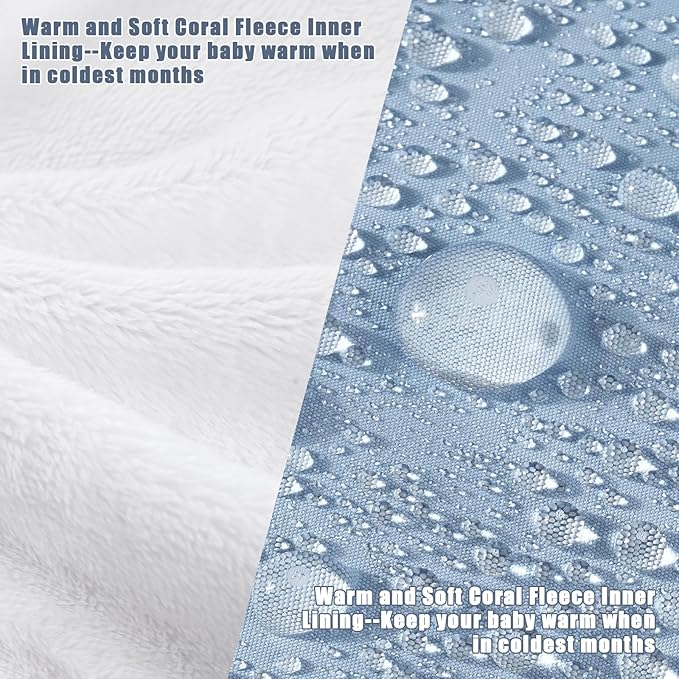 Yoofoss Stroller Cover for Winter, Toddler Stroller Footmuff Universal for Most Stroller, Water Resistant Warm Coral Baby Stroller Bunting Sleeping Bag Blue-BubblyBeeBaby