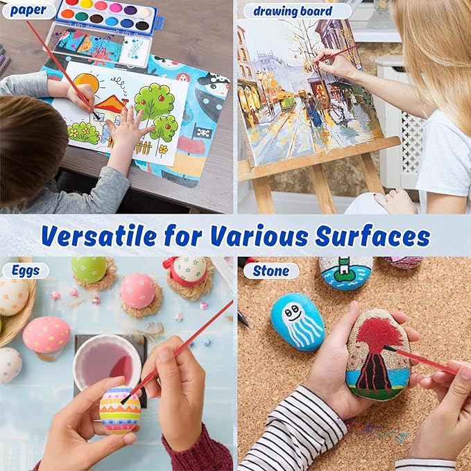 12 Packs Watercolor Paint Set Bulk, 12 Vibrant Colors Washable Watercolors with Brushes for Kids, Art Activities Painting Supplies for School Classroom Home-BubblyBeeBaby