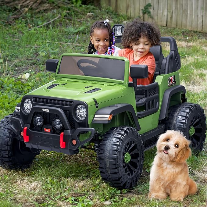 2 Seater Ride on Toy Car for Kids, 24V 4WD Ride-on Truck Kids Electric Car with Remote Control, 4x200W Motors - Army Green-BubblyBeeBaby