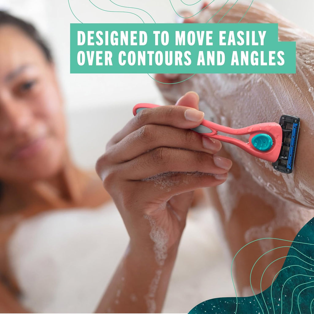 Preserve POPi Shave Razor Blades Refills - 5 Blade Razors for Men & Women - Ceramic Coated Shavers for Comfort with Aloe-Cocoa Butter Strip - Reusable Shaving Refill - 4 Pack