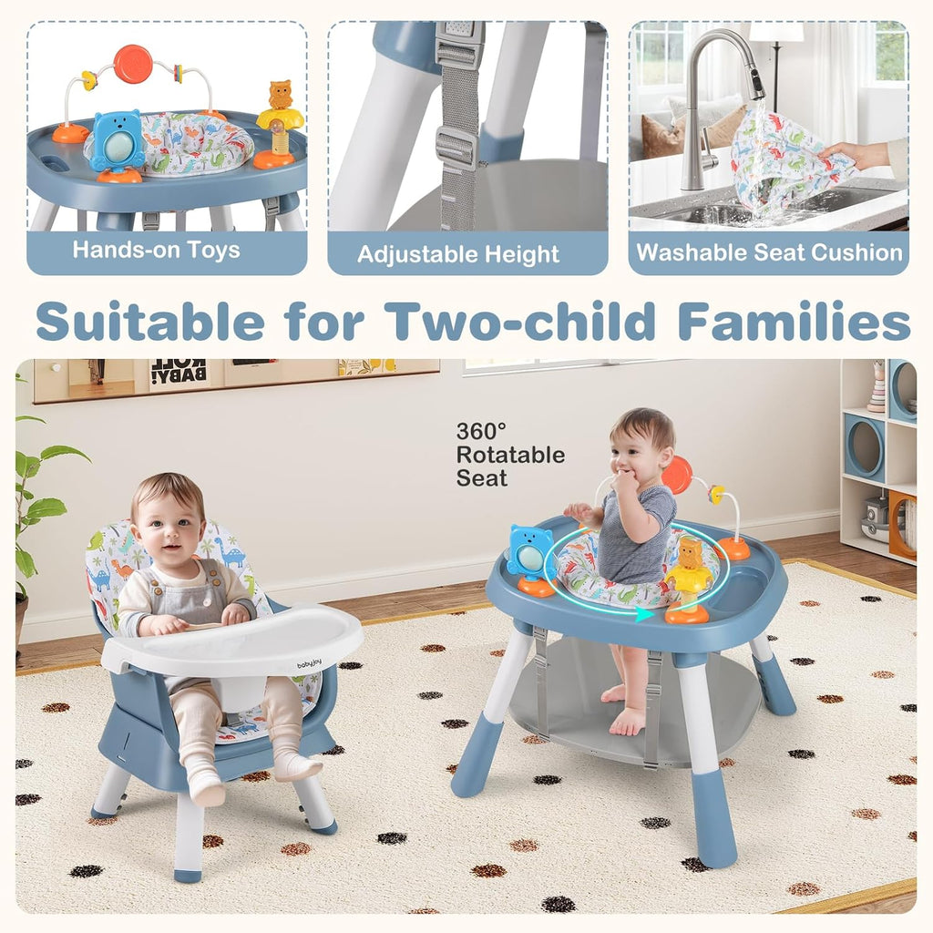 BABY JOY 16 in 1 High Chair, Convertible Baby Highchair for Babies and Toddlers with Activity Center, Booster Seat, Building Block Table, Toddler Chair with Safety Harness, Removable Tray (Blue)