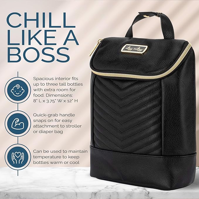 Itzy Ritzy Insulated Bottle Bag – Keeps Bottles Warm or Cool - Holds 3 Bottles and Features Interior Pocket For Ice Pack (Not Included), Jetsetter-BubblyBeeBaby