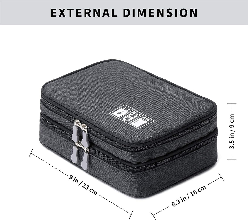 MIRLEWAIY Travel Cords Organizer Case Double-Layer Electronic Accessories Carrying Bag for Charger Cables Adapter USB Sticks Leads Memory Cards, Black