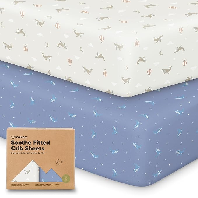 KeaBabies 2-Pack Organic Crib Sheets for Boys, Girls - 52x28 Fitted Crib Mattress Sheet Neutral, Breathable Jersey Cotton Cover for Baby Bed, Toddler Mattress, Soft & Cute Prints (Marine Muse)-BubblyBeeBaby