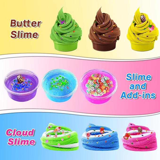 Ice Cream DIY Slime Kit for Girls, Glimmer Crunchy, Confetti Slime Making Kit for Girls, Butter, Foam, Cloud Slime with Add-ins, Foam Balls, Charms, Party Favors Gift Toys for Kids 6-12-BubblyBeeBaby
