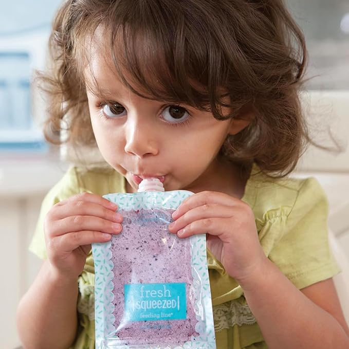 Infantino Reusable Squeeze Pouches for Homemade Baby Food, 3.5 oz, Pack of 25 - BPA, PVC, and Phthalate-Free, Freezer-Safe, with Clear Window and Labeling Space-BubblyBeeBaby