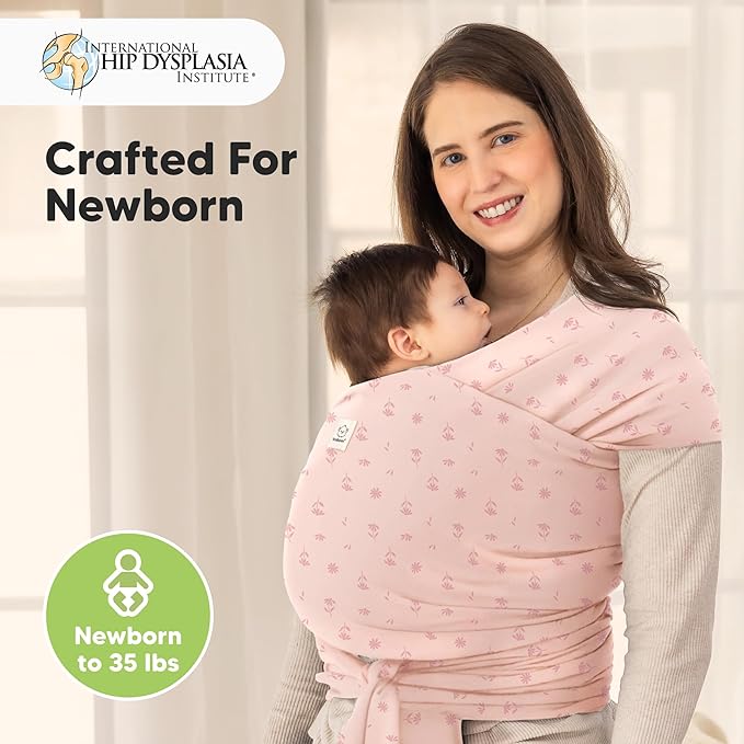 KeaBabies Baby Wrap Carrier - All in 1 Original Baby Carrier Newborn to Toddler Sling, Easy to Wear, Hands Free Bonding, Lightweight, Breathable Infant Wraps (Pink Daisies)-BubblyBeeBaby