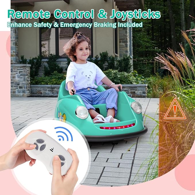 12V Bumper Car for Toddlers, Electric Toy Ride on Battery Car with Kids W/Parent Remote Control, 2-Speed, 360 Degree Spin, Music & LED Lights for Kids, Green-BubblyBeeBaby