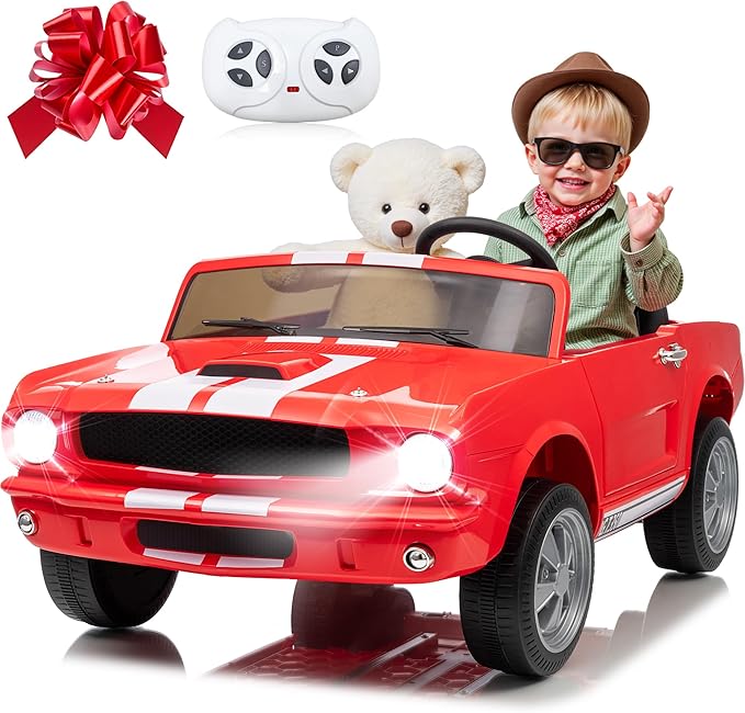 24V 2 Seater Ride on Toys, Licensed Shelby Cobra Kids Power Car Wheeler Ride On Toy w/ 2WD/4WD Switchable, Remote Control, 19" Spacious Seat, 4 Spring Suspension, Music, Bluetooth-BubblyBeeBaby