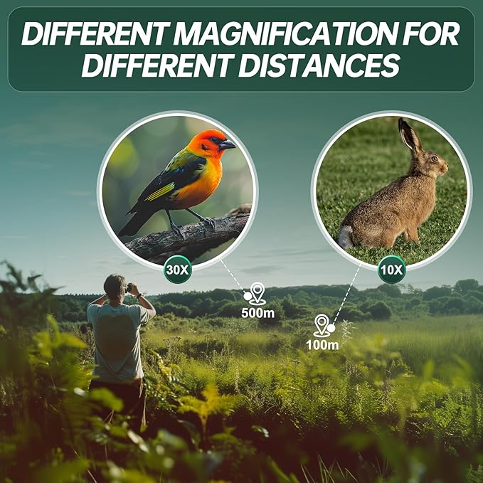 10-30x25 Small Compact Binoculars for Adults - WOZEL High Powered Zoom Binoculars for Bird Watching Hunting Hiking Travel Sports - Lightweight Binocular with Large & Bright Field of View for Kids-BubblyBeeBaby