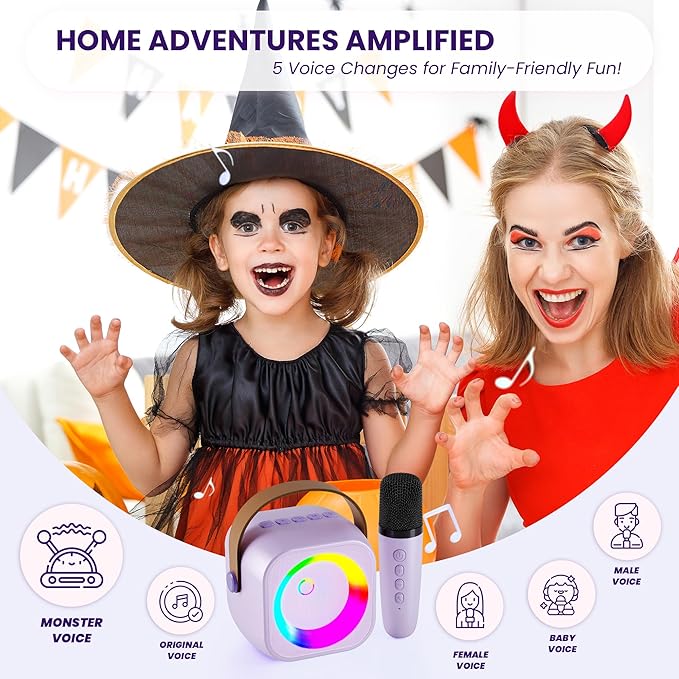 Karaoke Machine for Kids Toys for 4-12+ Year Old, Mini Portable Bluetooth Speaker with 2 Wireless Microphones, Birthday Party for Girls Boys-BubblyBeeBaby