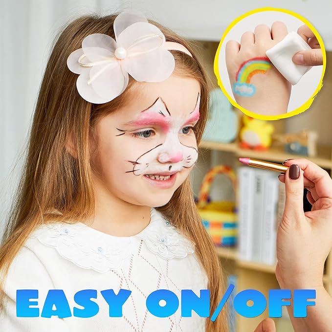 JOYIN 24 Colors Face Paint Safe & Non-Toxic Face and Body Crayons (Large Size 3 inch) Ultimate Party Pack Including 6 Metallic Colors for Birthday Toy Makeup Party Suppiles, Gifts for Kids Girls Boys-BubblyBeeBaby