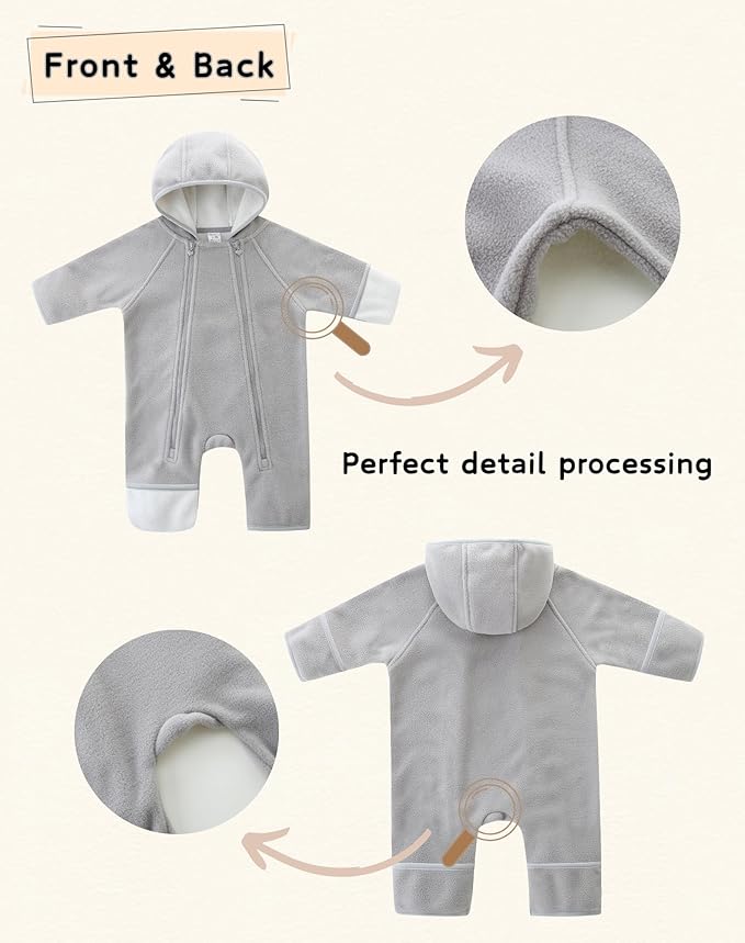 Newborn Baby Fleece Jumpsuit Girls Boys Winter Hooded Coverall Romper Cute Baby Snowsuit Clothes-BubblyBeeBaby