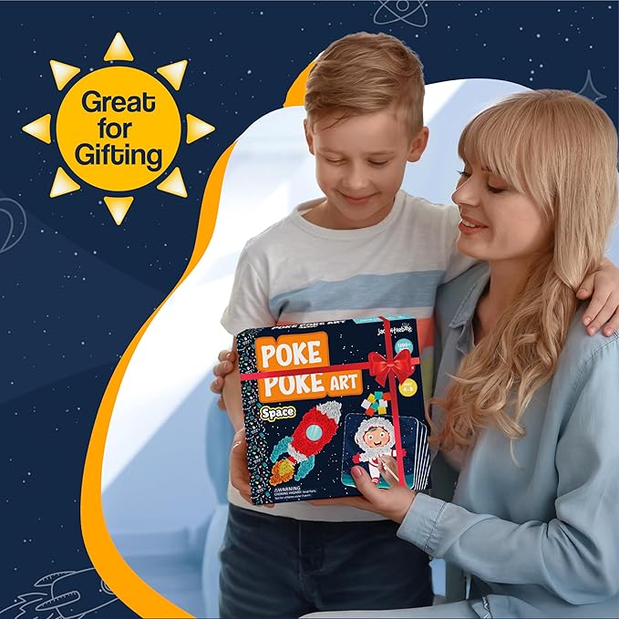 jackinthebox Poke Poke Art for Kids – Space Theme, Mess-Free Fabric Art and Craft, Flower Pressing Kits, Gift for Kids, Toys for Girls and Boys Ages 4 5 6 7 8-BubblyBeeBaby