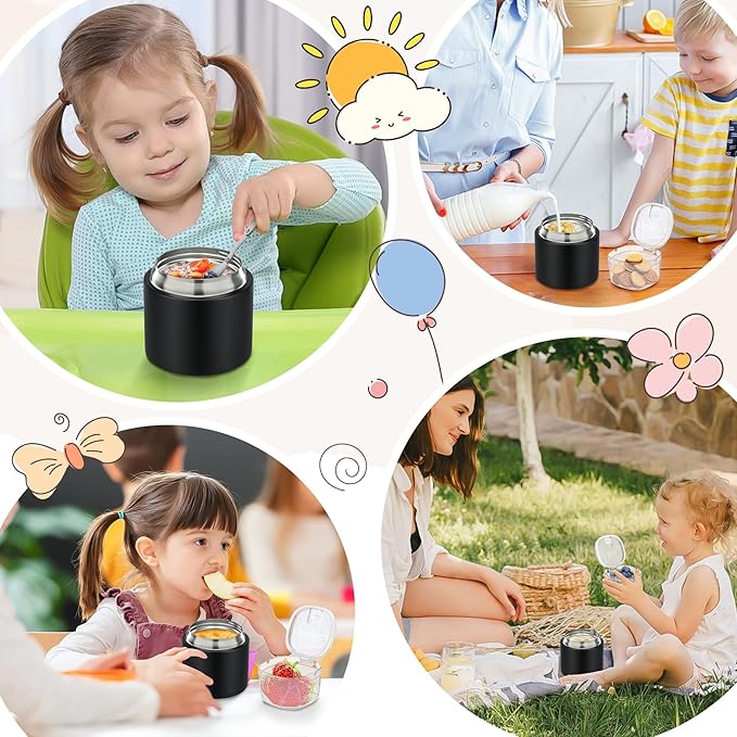 2 - in - 1 Soup Thermo for Hot Food 14oz with Snack Box Container Leak Proof Insulated Lunch Container Kids and Adults Stainless Steel Double Wall Vacuum Wide-mouth Thermal with Spoon and Handle-BubblyBeeBaby