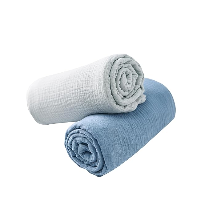 2-Pack Nursing Covers for Breastfeeding, 100% Organic Cotton Muslin Breastfeeding Cover, Multi-Use Nursing Scarf, Car Seat Canopy, Stroller Cover, Soft Breathable Baby Blanket Grey-BubblyBeeBaby