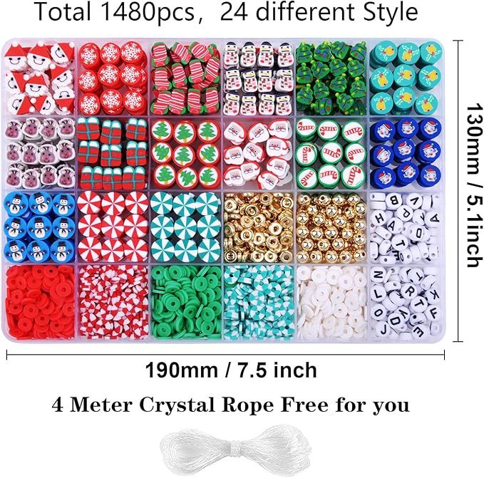 1480pcs Christmas Polymer Clay Beads Charms Friendship Bracelet Necklace Earring Jewelry Making kit, Accessories for Arts Crafts DIY Gifts for Women Girls-BubblyBeeBaby