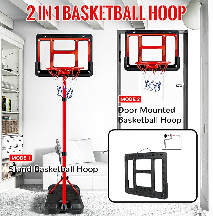 Kids Basketball Hoop with Stand, Adjustable Basketball Set, Toddler Basketball Toys for Boys Age 3 4 5 6 7 8, Indoor Outdoor Backyard Sport Game Gifts-BubblyBeeBaby