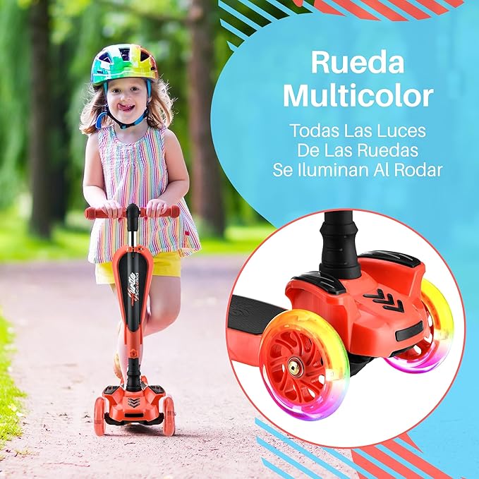Hurtle 3-Wheeled Scooter for Kids - Wheel LED Lights, Adjustable Lean-to-Steer Handlebar, and Foldable Seat - Sit or Stand Ride with Brake for Boys and Girls Ages 1-14 Years Old-BubblyBeeBaby