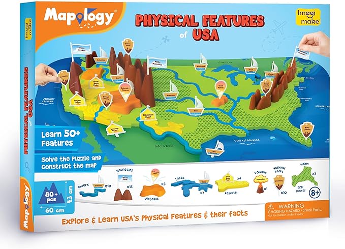 Imagimake Mapology Physical Features USA Puzzle | Mountains, National Parks, Rivers & Lakes 3D Puzzle Toys for Ages 8-13 | Educational Toys | Classroom Must-Haves | Back to School Gifts for Kids 6-12-BubblyBeeBaby