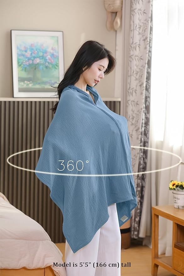 2-Pack Nursing Covers for Breastfeeding, 100% Organic Cotton Muslin Breastfeeding Cover, Multi-Use Nursing Scarf, Car Seat Canopy, Stroller Cover, Soft Breathable Baby Blanket Grey-BubblyBeeBaby