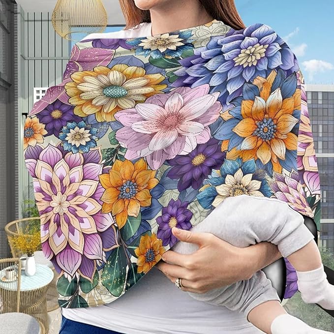 Binienty Durable Fabric Infants Carseat Canopies for Baby Girls Boys,Bohemian Flower Design, Baby Stroller Cover-BubblyBeeBaby