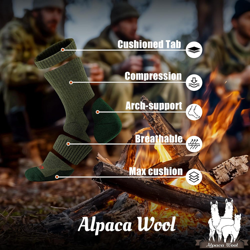 Alpaca Wool Hunting Socks 2 pairs for Men Women, Thermal Warm Compression Thick Winter Cushioned Hiking Boot Moisture Wicking