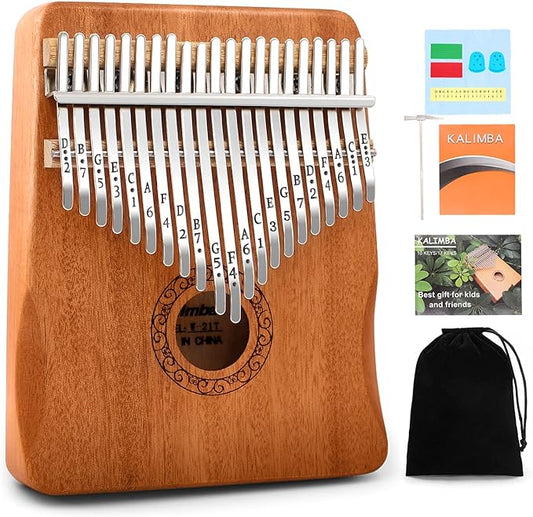 Kalimba Thumb Piano,YUNDIE Portable 21 Keys Mbira Finger Piano with Tune Hammer and Study Instruction,Musical Instruments Gift for Kid Adult Beginners Professional(Brown)-BubblyBeeBaby