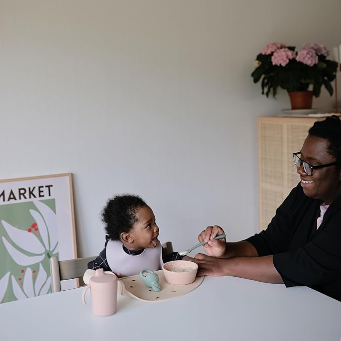 mushie Silicone Baby Bib | Adjustable Fit Waterproof Bibs (Blush)-BubblyBeeBaby