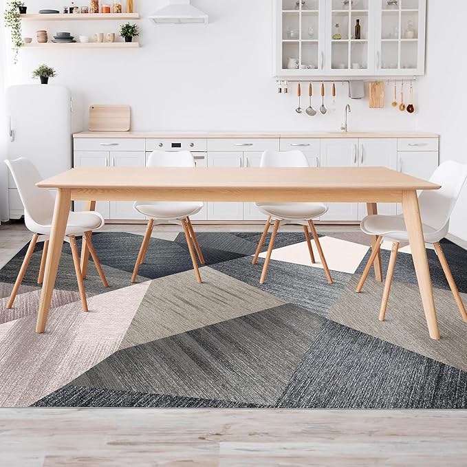 HOMFINE Washable Modern Area Rug - Geometry Style 6x9 Rugs for Living Room, Bedroom, Machine Washable Rug Soft Non Slip Non Shedding Area Rug - Green, 6'x9'-BubblyBeeBaby