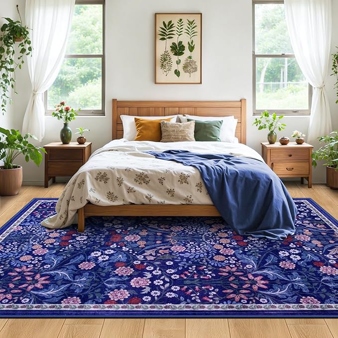 10x14 Area Rugs for Living Room: Floral Washable Rug Vintage Large Soft Boho Non-Slip Carpet Indoor Floor Stain Resistant Low Pile Carpets for Bedroom Dining Room Farmhouse Nursery Hallway Home Office-BubblyBeeBaby