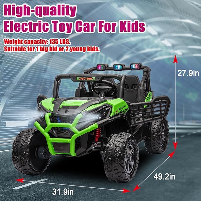 24V 2 Seater Kids Ride On Car with Remote Control,4WD Battery Powered,Electric Vehicles Toy Car for 3+ Years Kids(Green)-BubblyBeeBaby