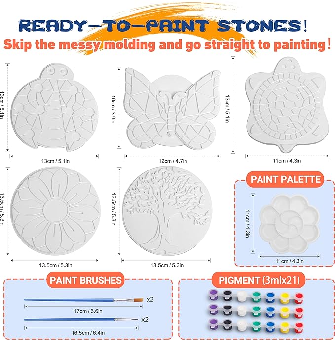 IFLOVE Paint Your Own Stepping Stones for Kids Craft Kits,Arts and Crafts for Kids Ages 4-8,5 Pack Painting Crafts for Girls Ages 8-12，Outdoor Toys Art Supplies Toddler Birthday Gift (Multicolored)-BubblyBeeBaby