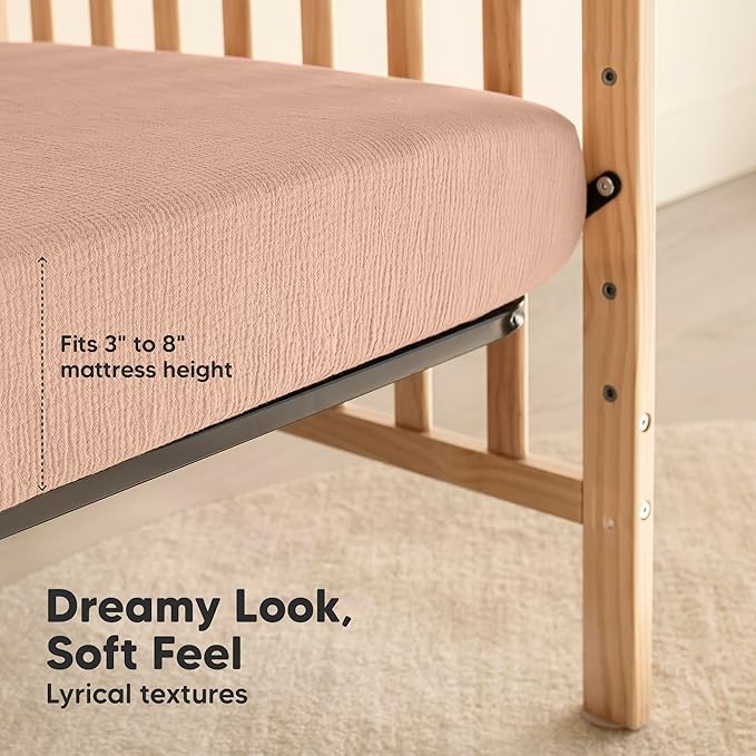 KeaBabies 2-Pack Muslin Crib Sheets for Boys, Girls - 100% Organic Cotton Fitted Baby Crib Mattress Sheet, Soft Breathable Standard Toddler Bed Cover Bedding Set, Neutral, Durable 52x28 (Russet)-BubblyBeeBaby