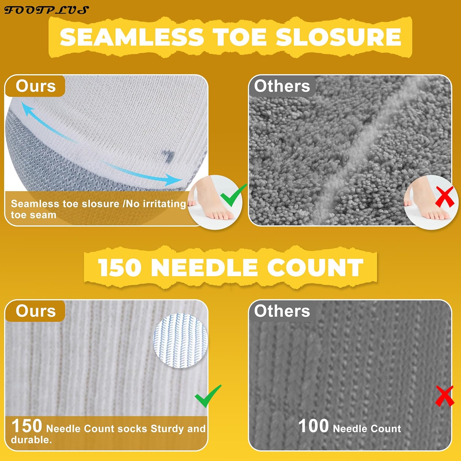 FOOTPLUS Hiking Copper Compression Socks,Unisex Cushioned Sole Arch Support Athletic Crew Running Socks